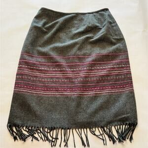 Kasper and Co Petite Wool Blend Size 12P Maxi Gray Purple Skirt Fringe (A0125)